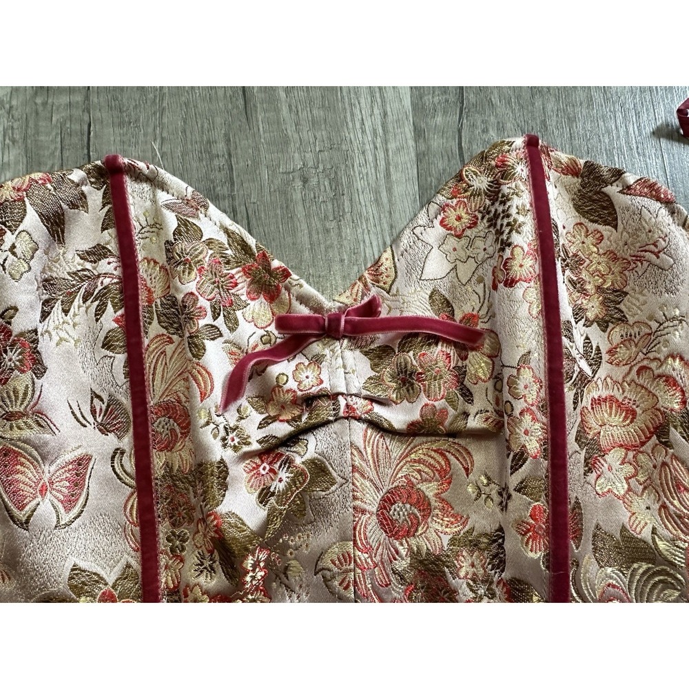 Betsy Johnson Strapless Brocade Butterfly Pink Velvet Sweetheart Corset Size 6 - Picture 10 of 16